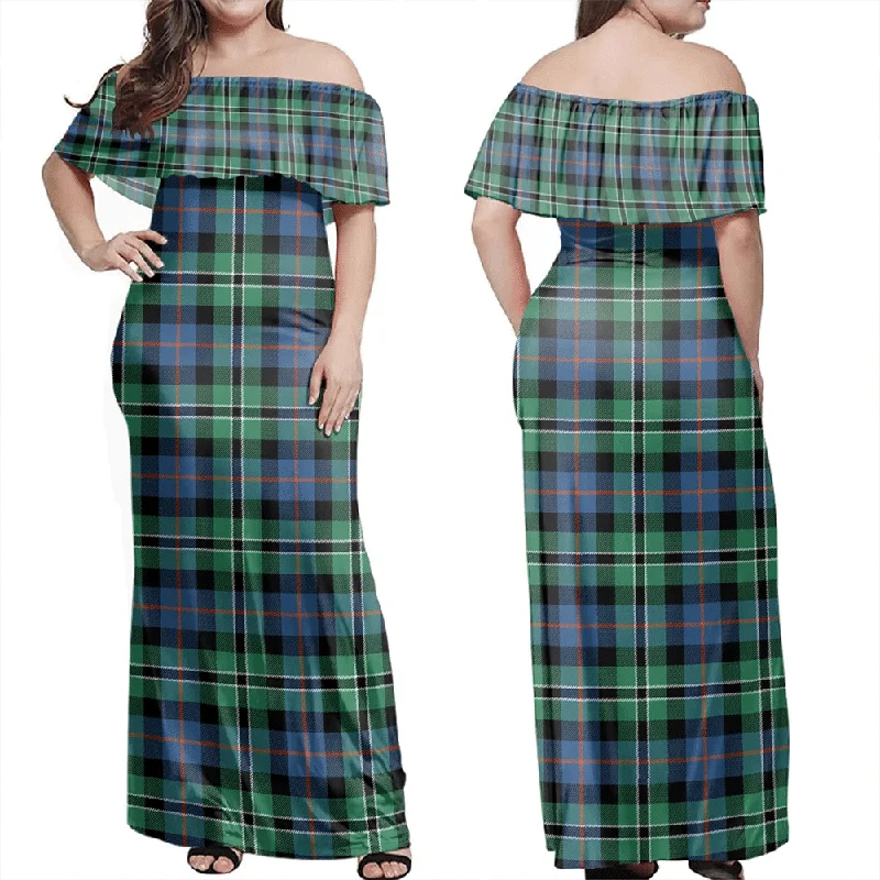Rose Hunting Ancient Tartan Off Shoulder Long Dress Tunics Floral girly