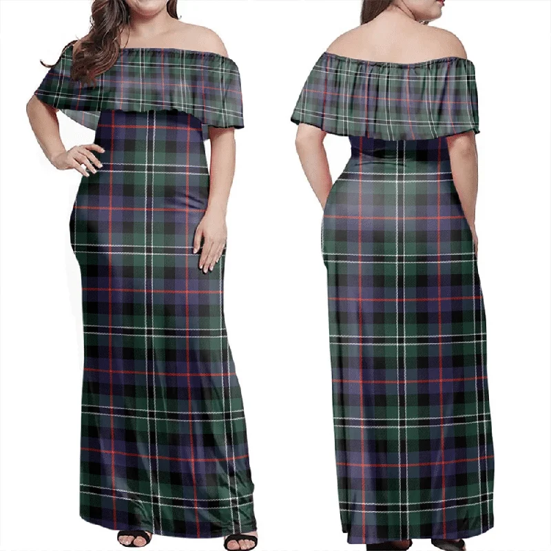 Rose Hunting Modern Tartan Off Shoulder Long Dress Tunics Polka dots