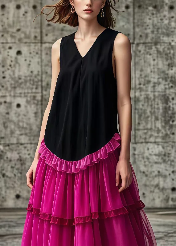 Rose Patchwork Tulle Cotton Long Dresses Ruffled Sleeveless Tunics Hiking breathable Rose Patchwork Tulle Cotton Long Dresses Ruffled Sleeveless Tunics Hiking breathable
