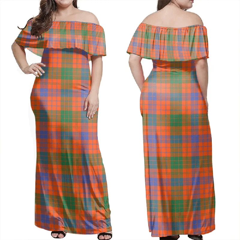 Ross Ancient Tartan Off Shoulder Long Dress Tunics Corduroy durable