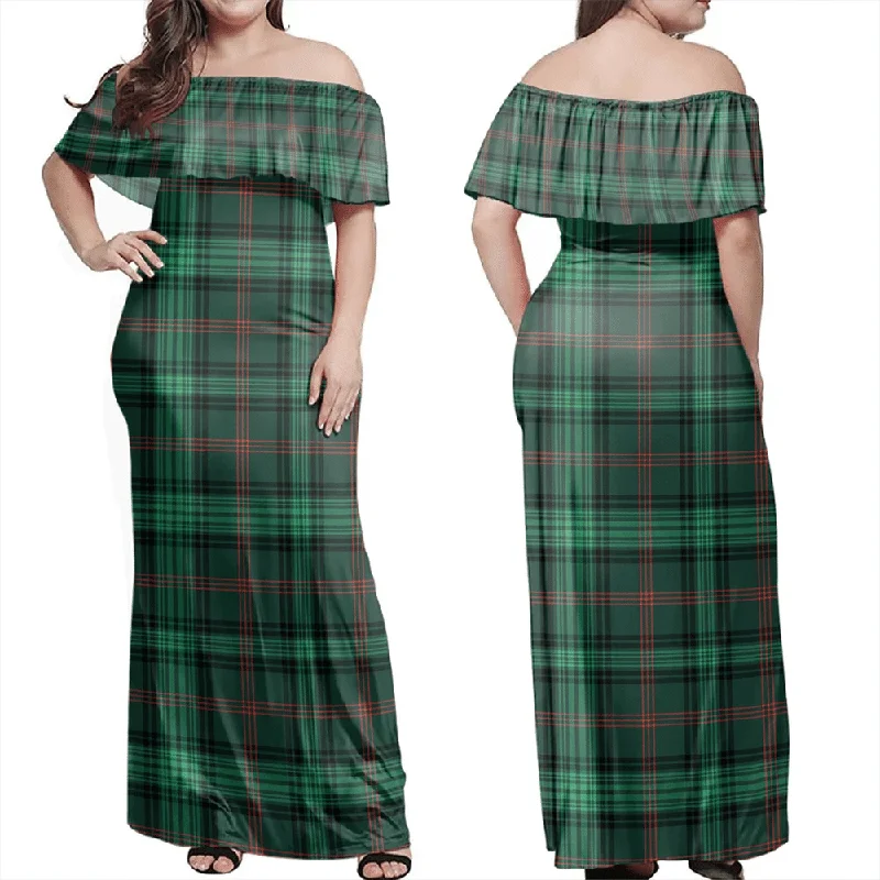 Ross Hunting Modern Tartan Off Shoulder Long Dress Tunics Chinos classic