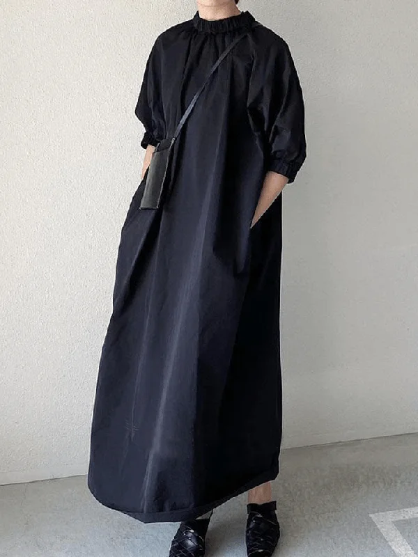Zjkrl - Stand Collar Graceful A-line Long Dress Tunics Exclusive limited