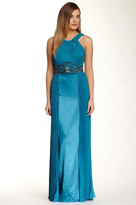 Sue Wong - N4312 Pleated Embroidered Empire Waist Sheath Gown Tunics Distressed trendy