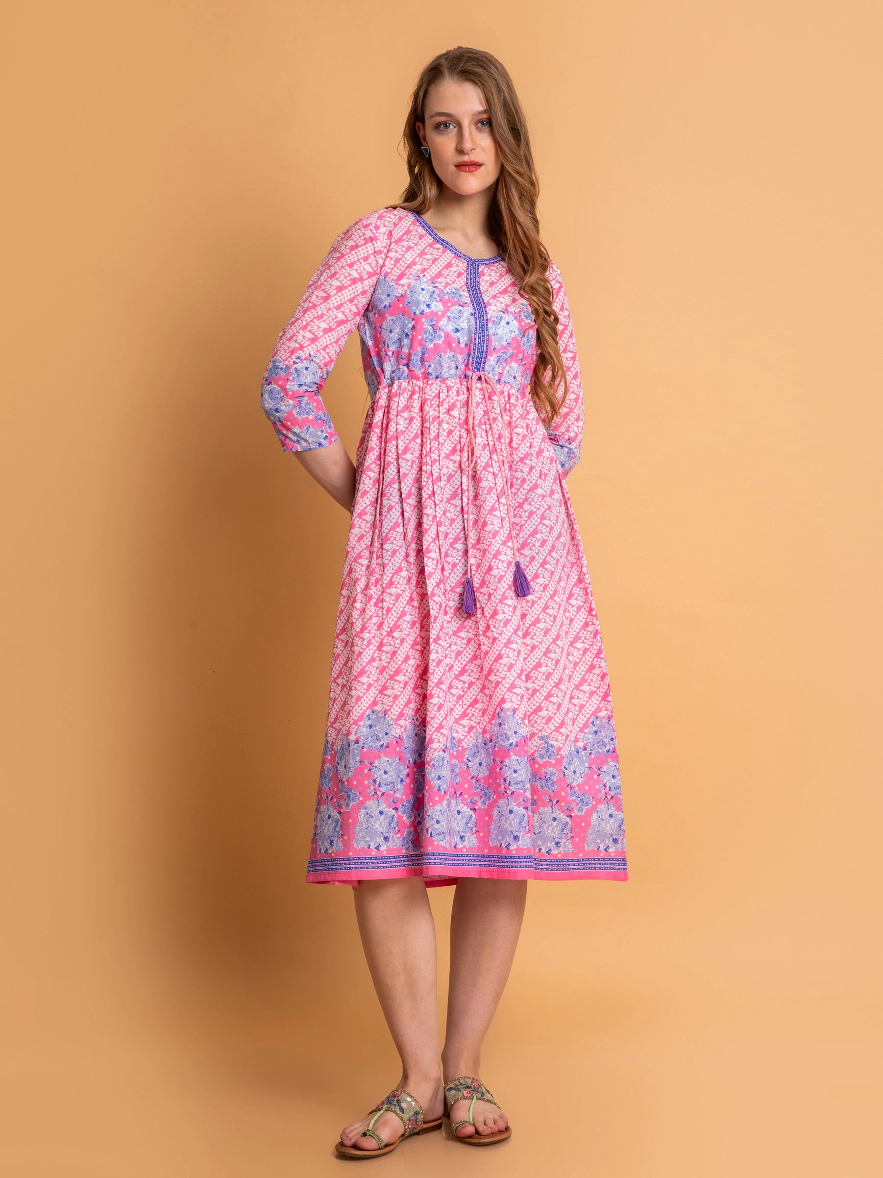Flowy Mul Cotton Floral Long Dress Tunics Formal black