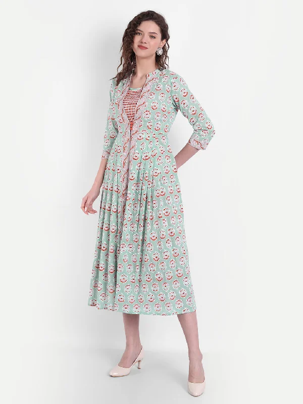 Floral Printed Flared Long Dress Tunics Occasion special