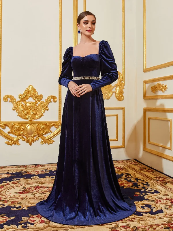 Sweetheart Neck Gigot Sleeves Rhinestone Waistband Velvet Formal Dress Crew Neckline Sporty Sweetheart Neck Gigot Sleeves Rhinestone Waistband Velvet Formal Dress Crew Neckline Sporty