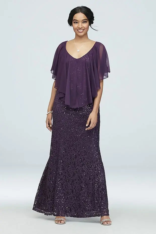 Tailor Shop Custom Made Mother of Bride Dress Mother of Bride Outfit Sequin Lace Gown with Cold Shoulder Capelet Plum Color Tunics Evening elegant Tailor Shop Custom Made Mother of Bride Dress Mother of Bride Outfit Sequin Lace Gown with Cold Shoulder Capelet Plum Color Tunics Evening elegant
