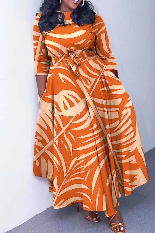 Tie-waist Dress with Print Tunics Chic elegant